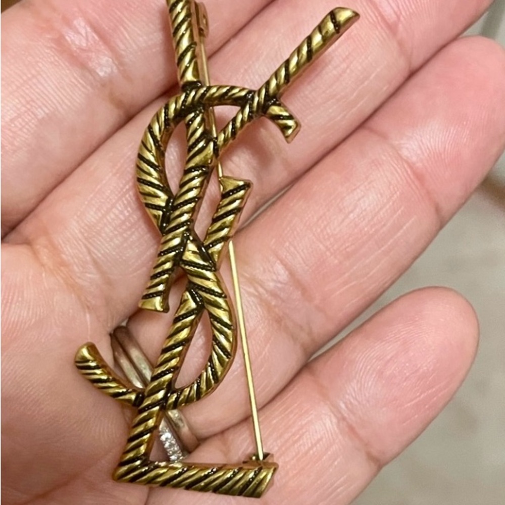 Yves Saint Laurent Gold-Tone Monogram Brooch